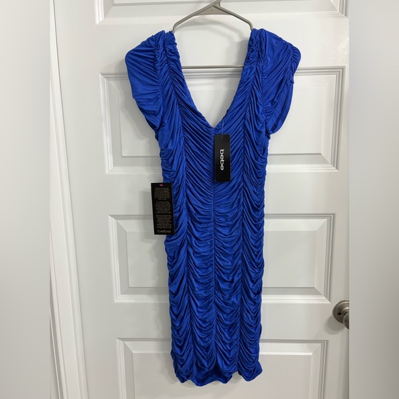 Bebe Elegant Blue Ruched Dress - Picture 3 of 6